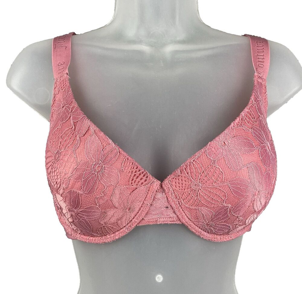 Juicy Couture Full Coverage Underwire Bra Women's 36D Pink Barbiecore Y2K Lacy